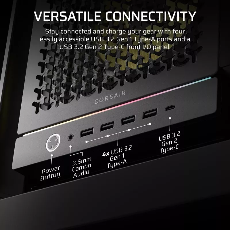 PC-behuizing CORSAIR FRAME 5000D RS ARGB midi-tower zwart — ATX, ondersteunt 3x140mm frontventilatoren, 2,5/3,5-inch drives