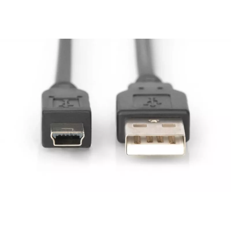 DIGITUS USB 2.0 aansluitkabel, Type-A - Mini-B (5-polig) M/M, 3 m, USB 2.0-conform, zwart