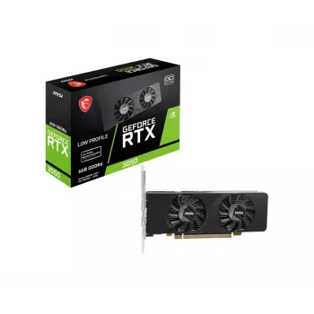MSI grafische kaart GeForce RTX 3050 6 GB GDDR6, PCIe x8 4.0, 1492 MHz boost, 96-bit, 2x HDMI 2.1 + DP 1.4a, 70 W, 2 ventilatoren, FH/HL