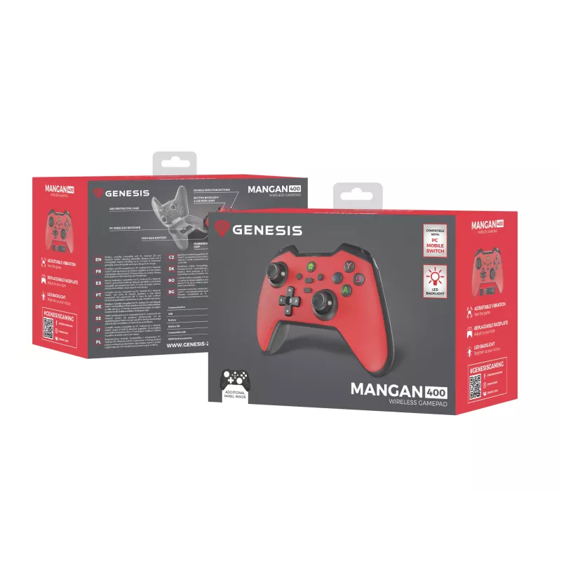 GENESIS Mangan 400 Red Bluetooth gamepad analoog / digitaal Android, MAC, Nintendo Switch, PC, iOS