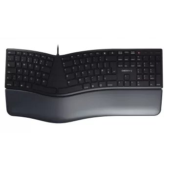 Bedraad ergonomisch full-size-toetsenbord Cherry KC 4500 ERGO zwart USB QWERTY UK 109 toetsen gebogen layout handpalmsteun 1,8 m kabel