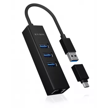 ICY BOX IB-HUB1419-LAN USB 3.2 Gen 1 (3.1 Gen 1) Type-A zwart