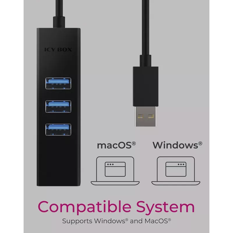 ICY BOX IB-HUB1419-LAN USB 3.2 Gen 1 (3.1 Gen 1) Type-A zwart