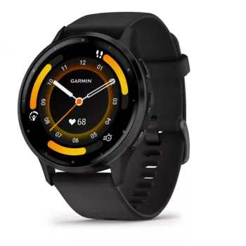 GARMIN INTERNATIONAL Venu 3 – lunette van geborsteld roestvrij staal met zwarte behuizing en siliconenband – 45 mm