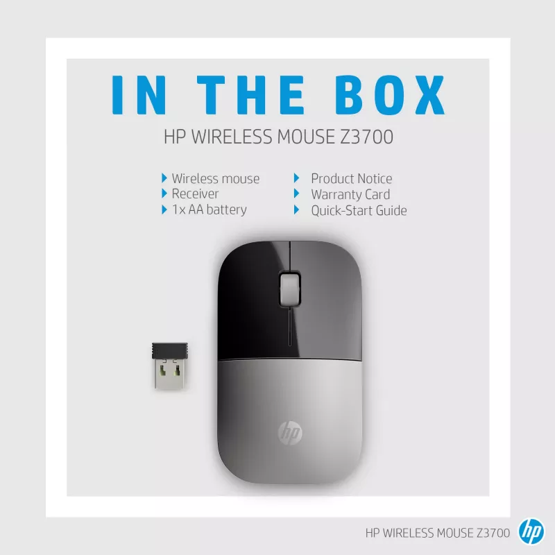 HP Z3700 blauwe draadloze muis, voor beide handen, optisch, RF draadloos, 1200 DPI, blauw