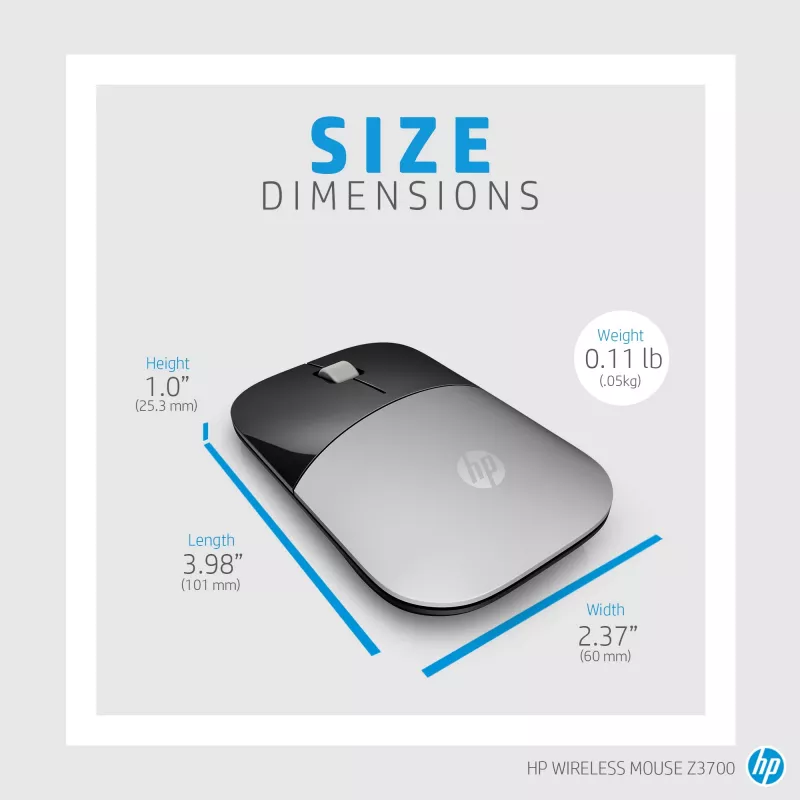 HP Z3700 blauwe draadloze muis, voor beide handen, optisch, RF draadloos, 1200 DPI, blauw