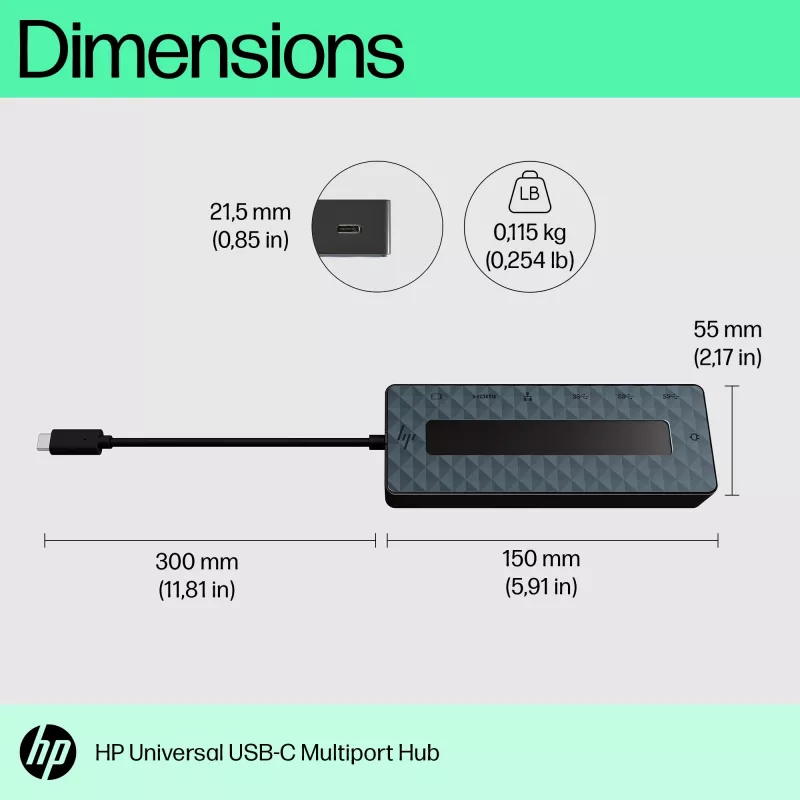 HP Universal USB-C multiport hub USB 3.2 Gen 1 Type-C zwart