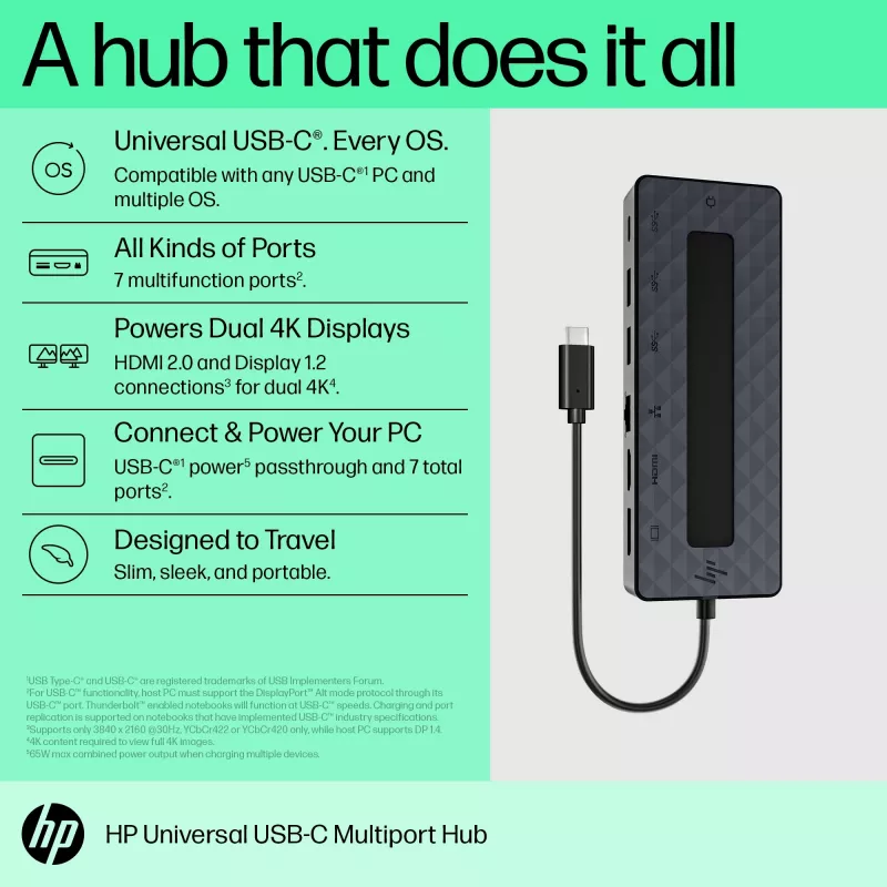 HP Universal USB-C multiport hub USB 3.2 Gen 1 Type-C zwart