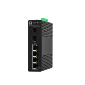 LevelOne Hilbert 6-poorts industriële Gigabit PoE Smart Lite switch, 2 x SFP, 4 PoE-uitgangen, 802.3at/af PoE