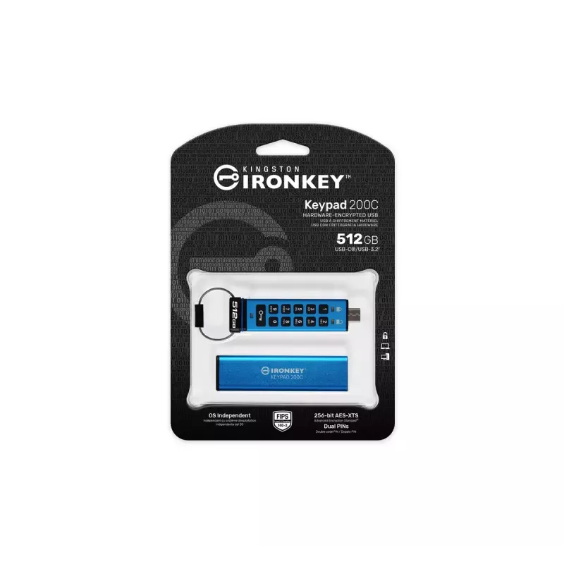 USB-STICK 512GB Kingston IronKey Keypad 200C AES-256 USB-C retail