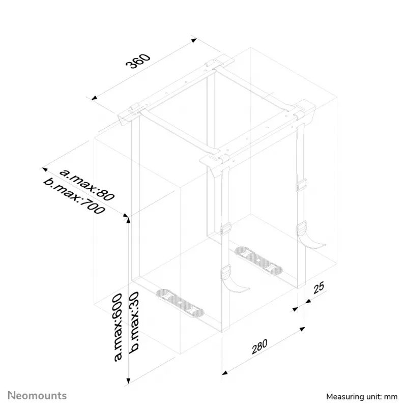 Neomounts CPU-D025BLACK CPU-houder - max 20 kg - universeel, op bureau te monteren CPU-houder, 20 kg, zwart, staal, Taiwan, 700 mm