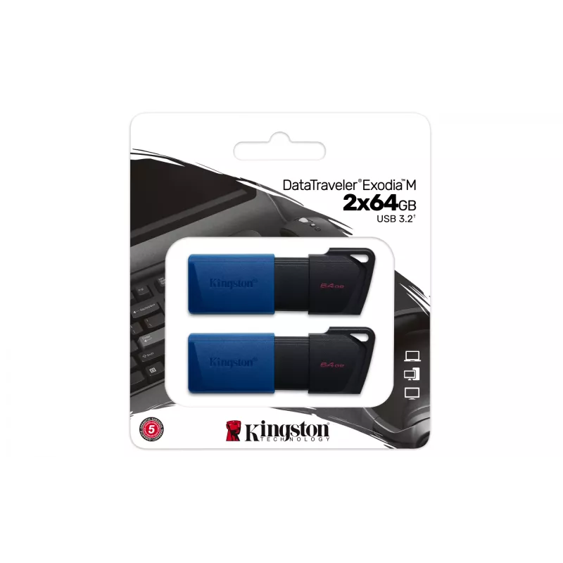 Kingston Technology DataTraveler 64GB USB3.2 Gen 1 Exodia M (zwart + blauw) – 2 stuks