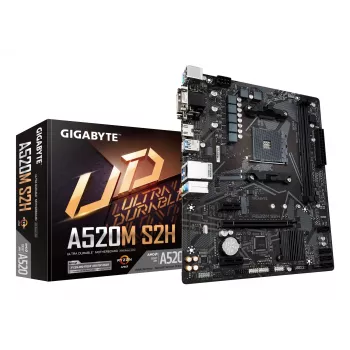 GIGABYTE A520M S2H moederbord - ondersteunt AMD Ryzen 5000 serie AM4 CPU's, 4+3 fasen Pure Digital VRM, tot 5100MHz DDR4 (OC), PCIe 3.0 x4 M.2, GbE LAN, USB 3.2 Gen 1