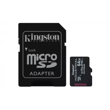 Kingston Technology 64 GB microSDXC Industrial C10 A1 pSLC-kaart + SD-adapter