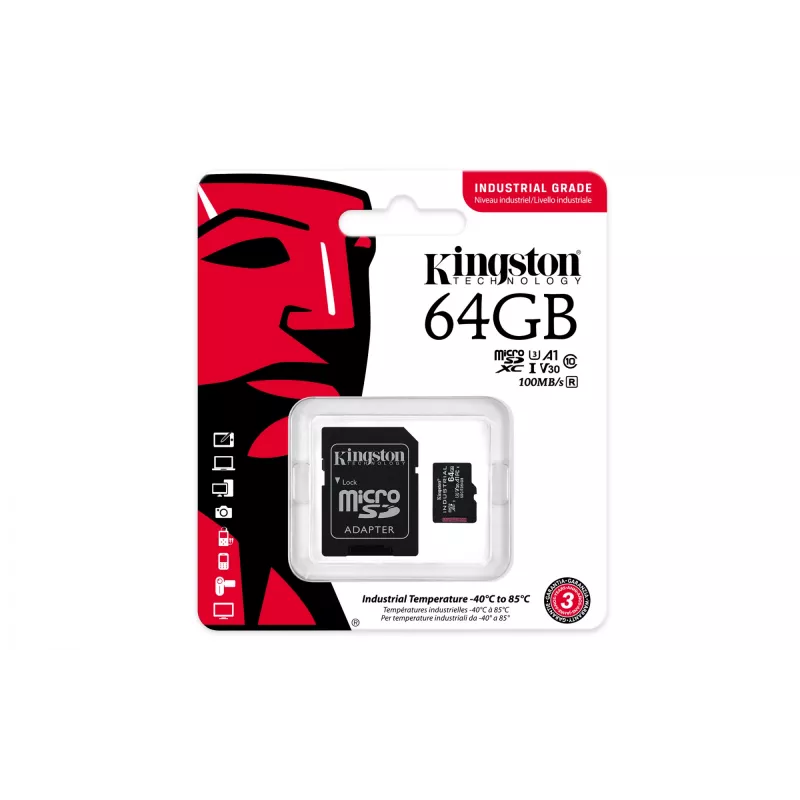 Kingston Technology 64 GB microSDXC Industrial C10 A1 pSLC-kaart + SD-adapter