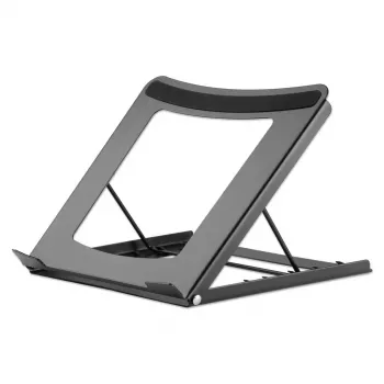 Manhattan laptop- en tabletstandaard, verstelbaar (5 standen), geschikt voor alle tablets en laptops tot 15,6 inch, draagbaar en licht, staal, zwart, levenslange garantie