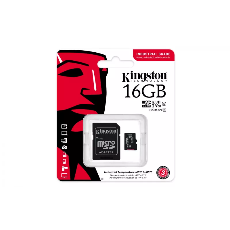 Kingston Technology 16GB microSDHC Industrial C10 A1 pSLC-kaart + SD-adapter