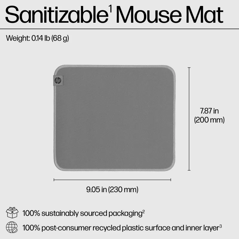 HP 100 desinfecteerbare muismat, grijs, effen, polyester, rubber