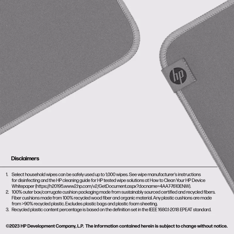 HP 100 desinfecteerbare muismat, grijs, effen, polyester, rubber