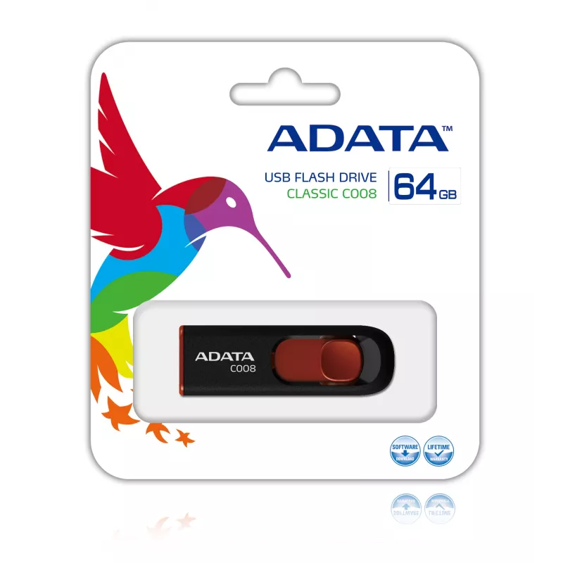 ADATA C008 64 GB USB-stick USB Type-A 2.0 zwart, rood