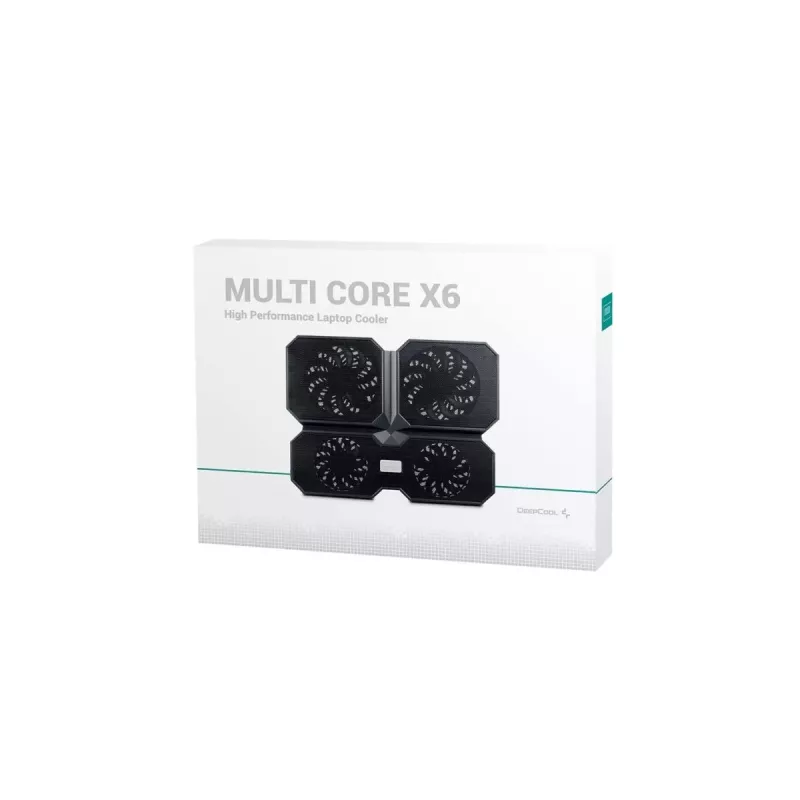 Koelpad DeepCool MULTI CORE X6 — 4 ventilatoren, voor 15,6 inch laptops, USB-gevoed, 380×295×24 mm, 2 USB-aansluitingen