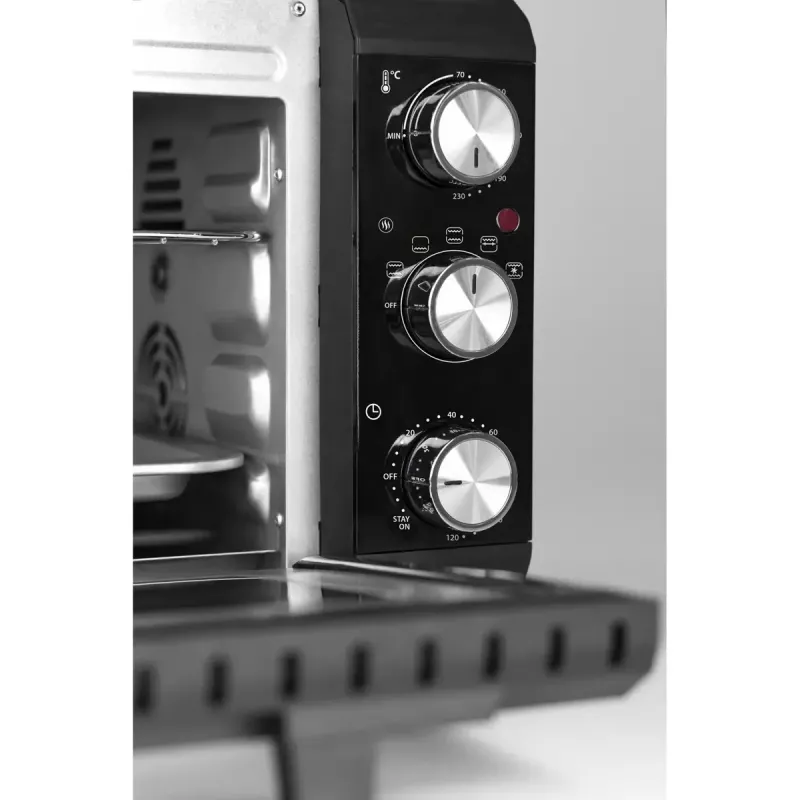 Caso TO 20 Design-Oven elektrische mini-oven, 20 l, 1500 W, heteluchtfunctie, draaispit, timer, tot 230 °C, Cool-Touch-behuizing, zwart
