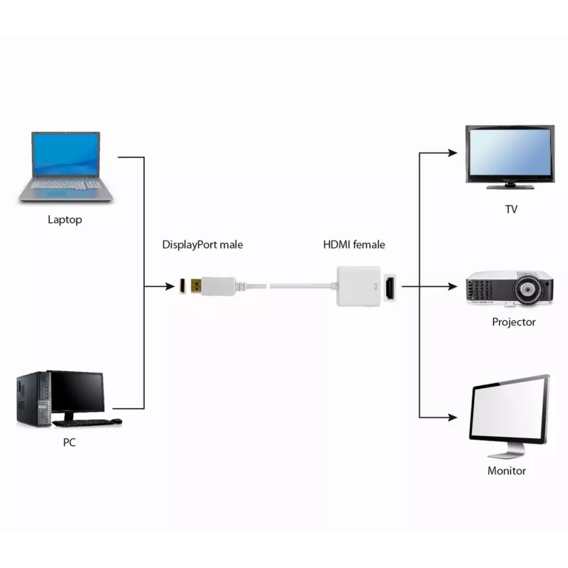 Videokabel-adapter GEMBIRD DisplayPort naar HDMI Type-A 0,1 m wit