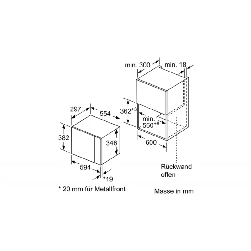 Bosch BFL520MS0 magnetron zwart, RVS combinatiemagnetron inbouw 20 l 800 W
