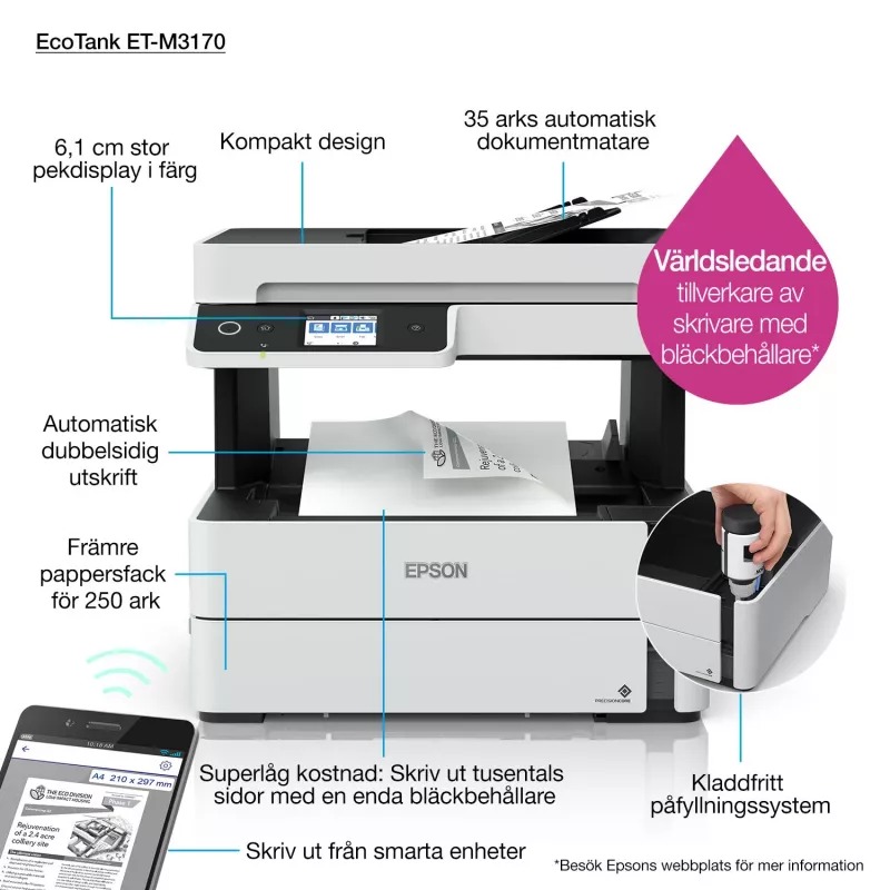 Multifunctionele printer Epson EcoTank ET-M3170 inkjet monochroom printen