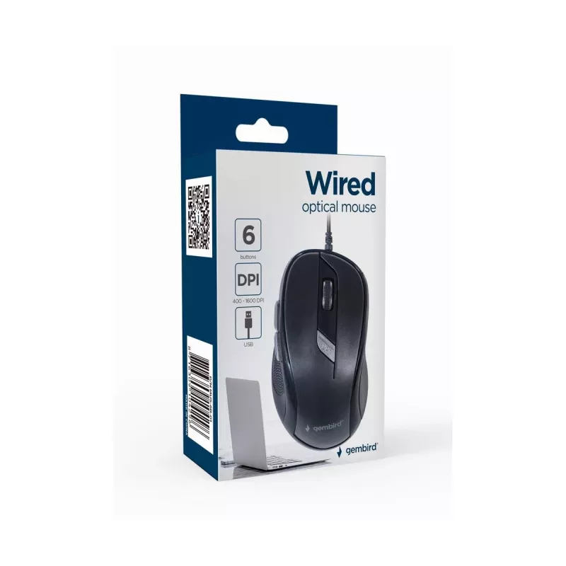 Optische muis GEMBIRD MUS-6B-01 – 6 toetsen, scrollwiel, USB, zwart