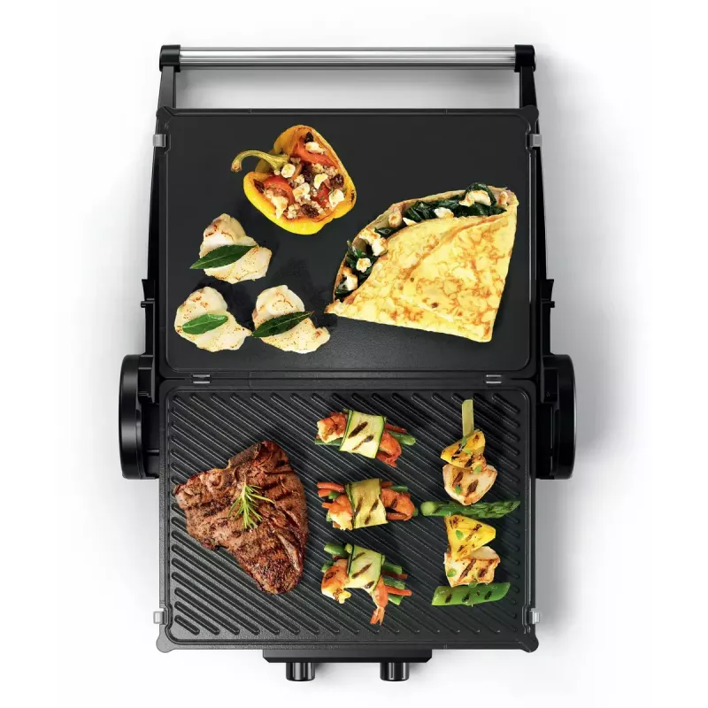 Contactgrill Bosch TCG4104 — 2000 W, rechthoekig, instelbare thermostaat, grilloppervlak 328×238 mm, rood