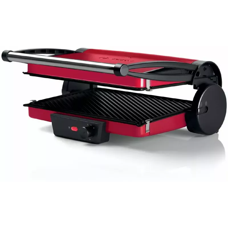 Contactgrill Bosch TCG4104 — 2000 W, rechthoekig, instelbare thermostaat, grilloppervlak 328×238 mm, rood