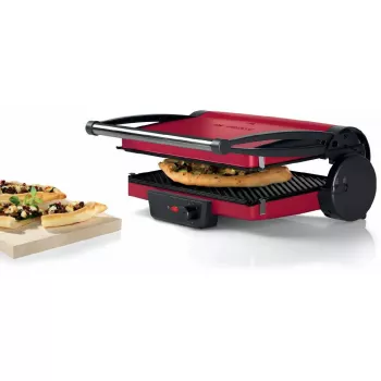 Contactgrill Bosch TCG4104 — 2000 W, rechthoekig, instelbare thermostaat, grilloppervlak 328×238 mm, rood