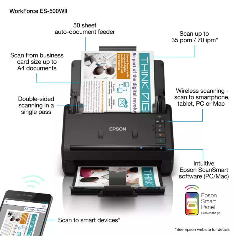 Epson WorkForce ES-500WII documentenscanner 600 x 600 dpi A4 zwart