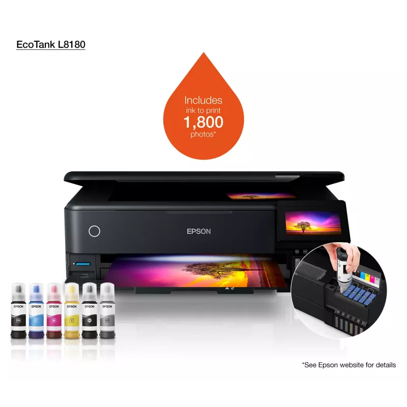 Multifunctionele inkjetprinter Epson EcoTank L8180 — A3+, kleur, 5760x1440 DPI, 32 ppm, duplex, Wi‑Fi, Ethernet