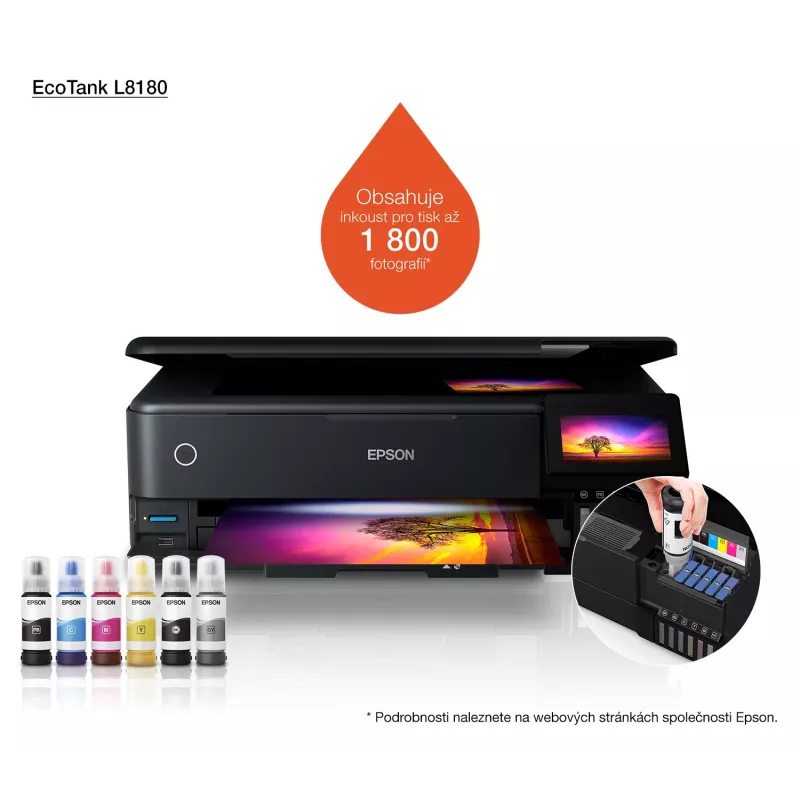Multifunctionele inkjetprinter Epson EcoTank L8180 — A3+, kleur, 5760x1440 DPI, 32 ppm, duplex, Wi‑Fi, Ethernet
