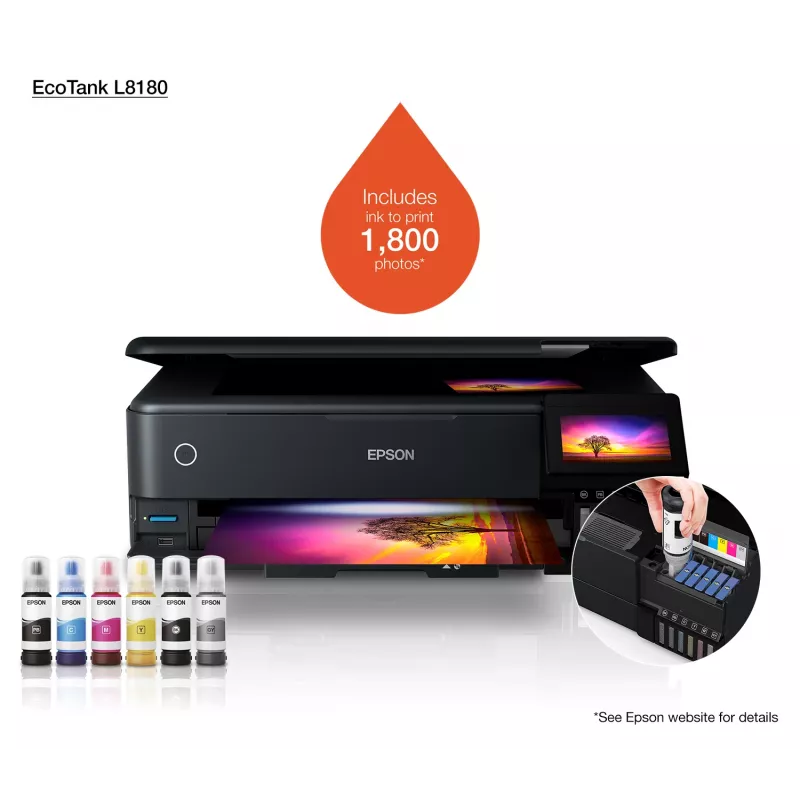 Multifunctionele inkjetprinter Epson EcoTank L8180 — A3+, kleur, 5760x1440 DPI, 32 ppm, duplex, Wi‑Fi, Ethernet