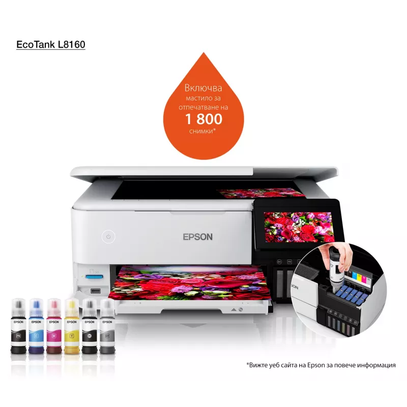 Multifunctionele inkjetprinter Epson EcoTank L8160 — kleurendruk, 5760x1440 DPI, 32 ppm, A4, Wi‑Fi, duplex