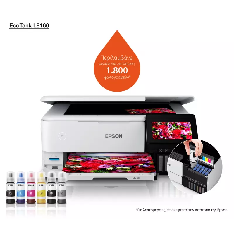 Multifunctionele inkjetprinter Epson EcoTank L8160 — kleurendruk, 5760x1440 DPI, 32 ppm, A4, Wi‑Fi, duplex