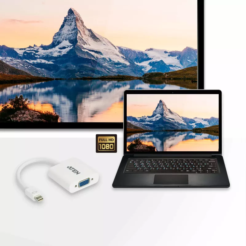 ATEN Mini DisplayPort naar VGA-converter, Mini DisplayPort, VGA (D-Sub), stekker, bus, recht, recht