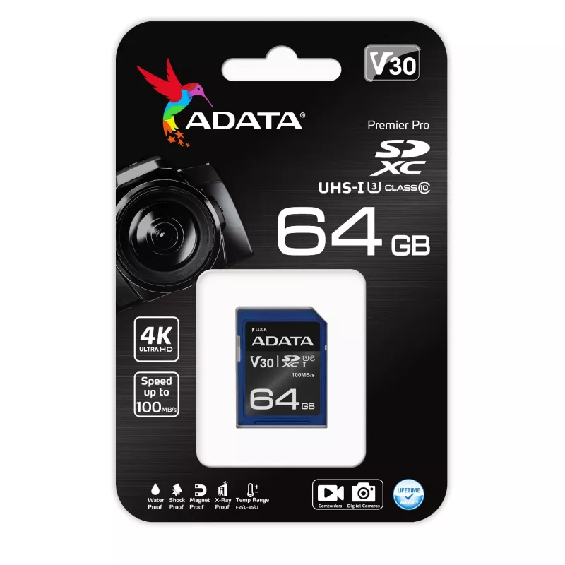 ADATA ASDX64GUI3V30S-R Geheugenkaart 64 GB SDXC UHS-I Klasse 10
