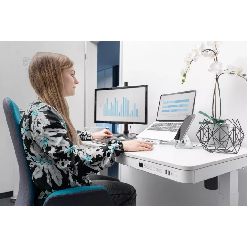 DIGITUS elektrisch in hoogte verstelbaar bureau 120x60x12cm met USB wit