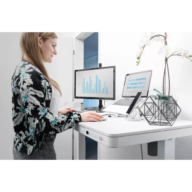 DIGITUS elektrisch in hoogte verstelbaar bureau 120x60x12cm met USB wit