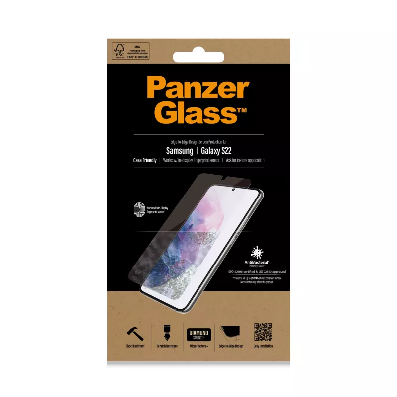 PanzerGlass UltraForce1 7293 screenprotector voor Samsung Galaxy S22, gehard glas, hoesvriendelijk, transparant