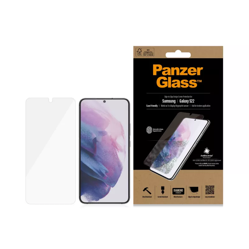 PanzerGlass UltraForce1 7293 screenprotector voor Samsung Galaxy S22, gehard glas, hoesvriendelijk, transparant