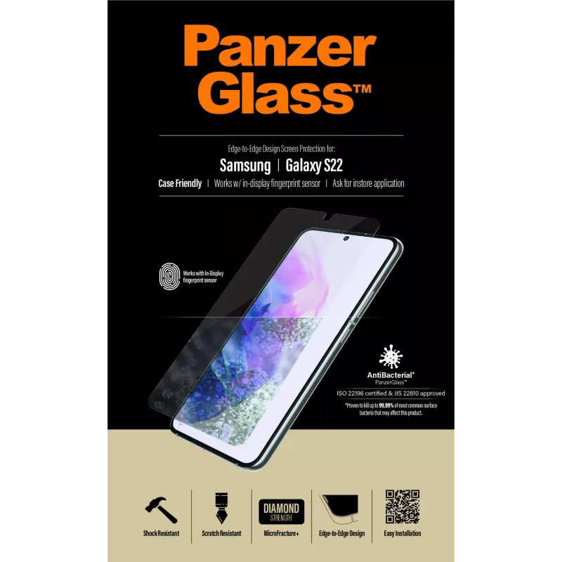 PanzerGlass UltraForce1 7293 screenprotector voor Samsung Galaxy S22, gehard glas, hoesvriendelijk, transparant