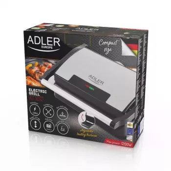 Contactgrill Adler AD 3052 rechthoekig staal/zwart, 1200 W, roosteropervlak, vergrendelbaar deksel