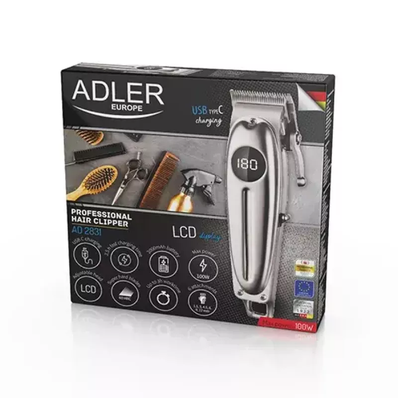 Haartrimmer Adler AD 2831 zilver rvs V-vormig 1 mm