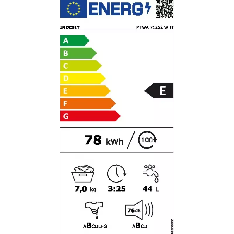 Indesit MTWA 71252 W IT voorlader wasmachine — 7 kg, 1200 t/min, energieklasse E, wit