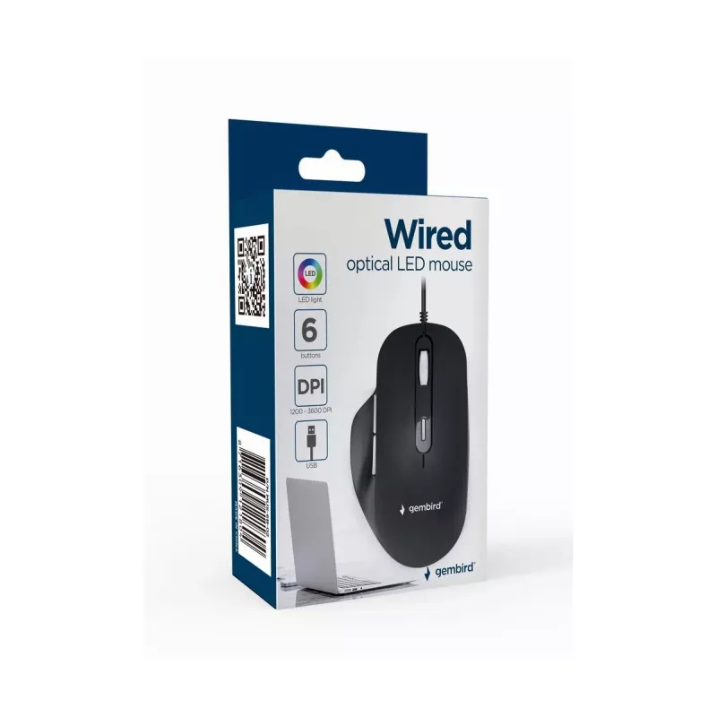 GEMBIRD Optische LED-muis MUS-6B-02 bedraad USB - 6 toetsen wiel zwart